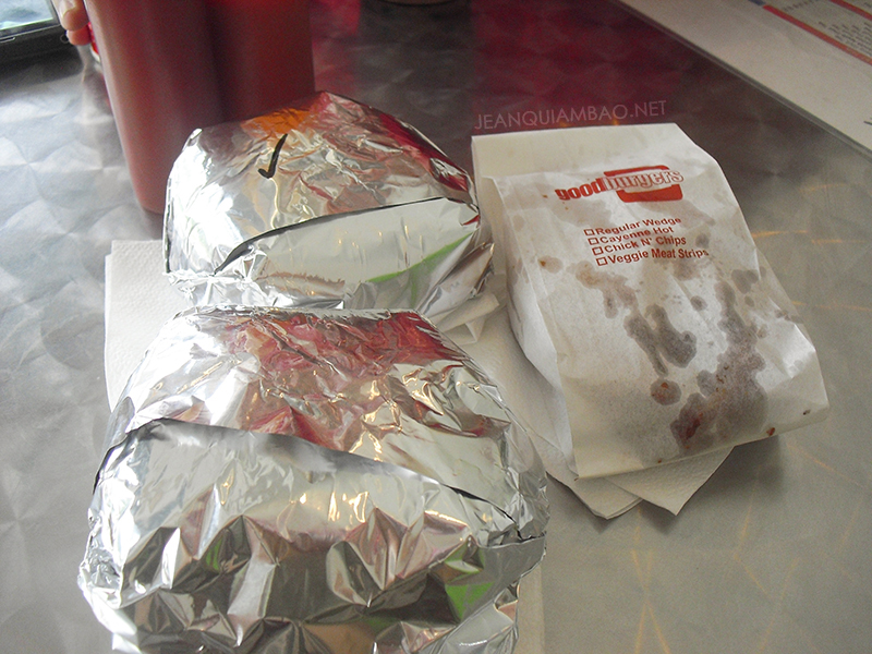 Our orders for that day: two Chicken-patty burgers and regular wedge