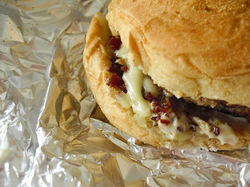 Better Chicken-patty Burger with Bacon Mozza Melt and Garlic Cream Cheese