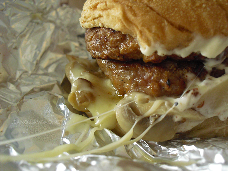 Better Chicken-patty Burger with Bacon Mozza Melt and Mushrooms